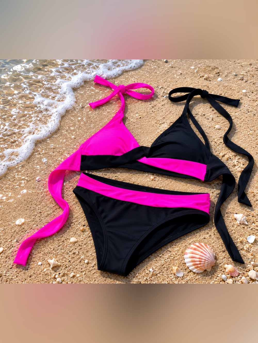 Women’s Black & Hot Pink Two-Piece Swim Set